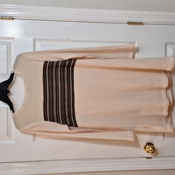 Altar'a State Cream Colored with Brown Graphic Design Sweater Dress Size Med - Picture 11 of 12